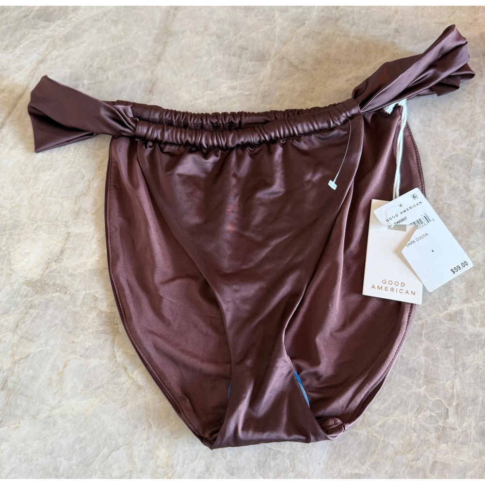 NWT Good American Dark Cocoa Ruched High Waist Bikini Bottom SW0807 Size 4 (XL)